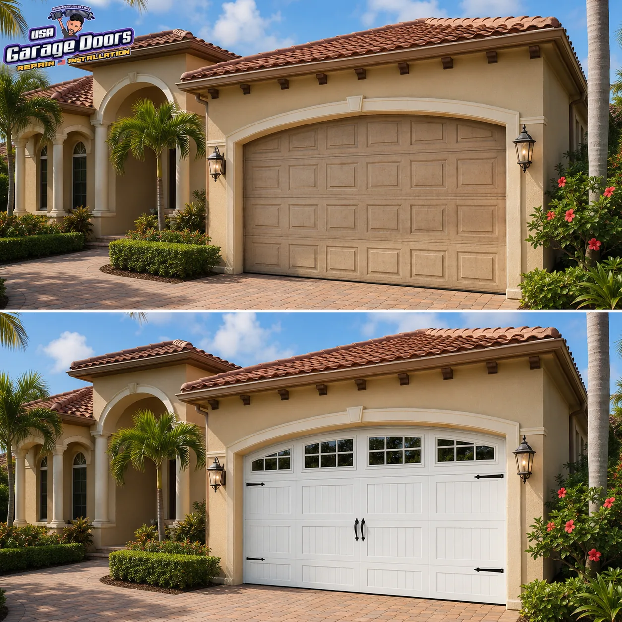 Before and after of a hurricane-rated door replacement