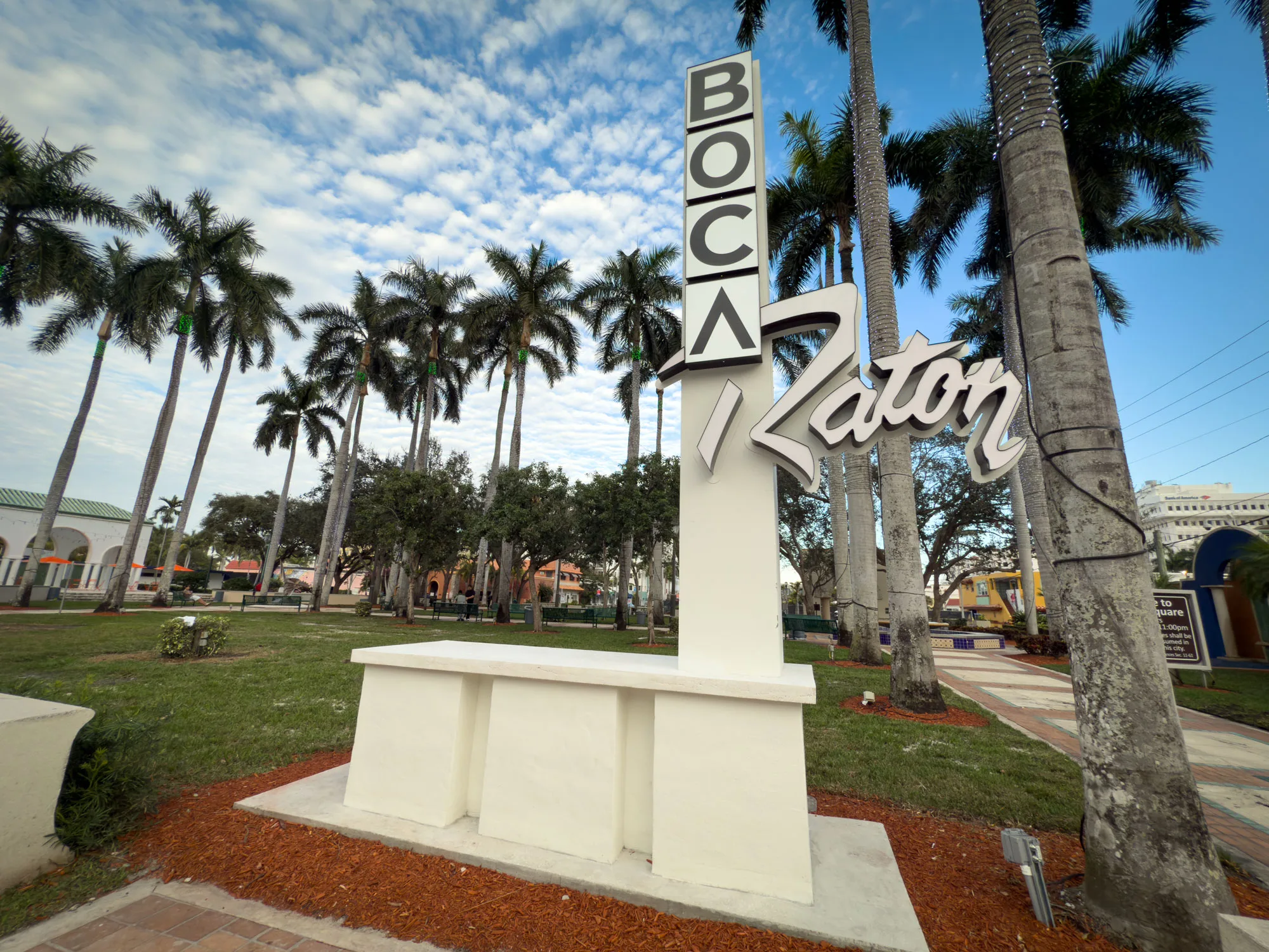 Iconic Boca Raton city welcome sign in Sanborn Square