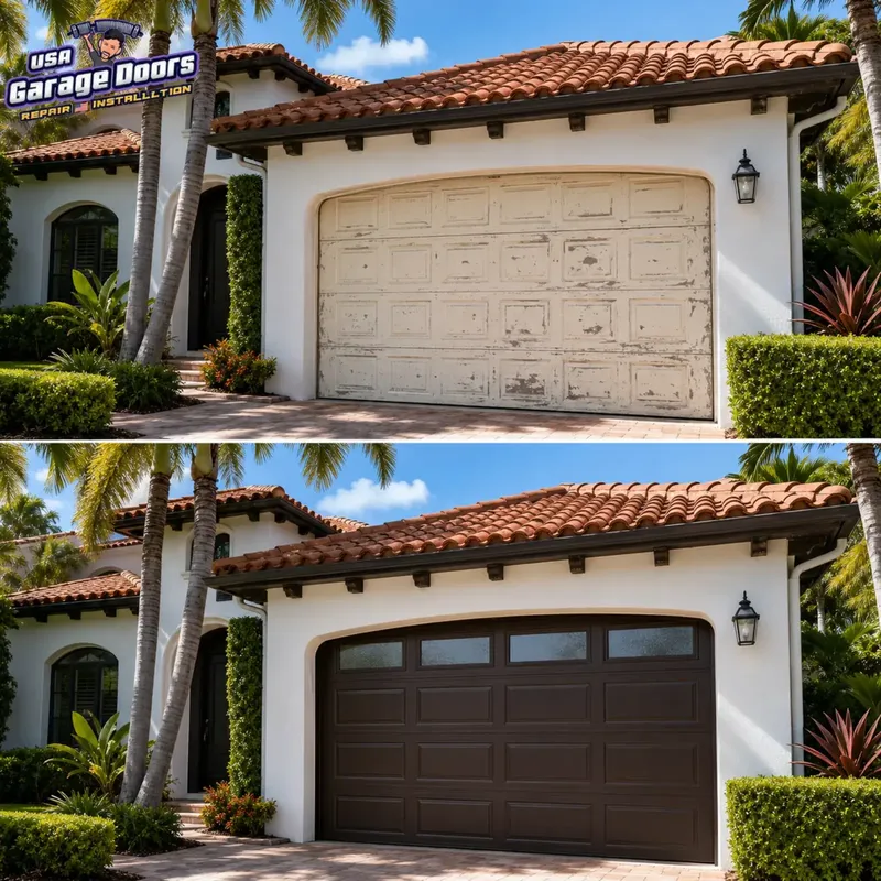 Garage door before and after replacement example 2
